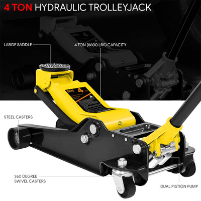 4 Ton Hydraulic Trolley Floor Jack <br> Adjustable Height (in.): 4.5 To 20