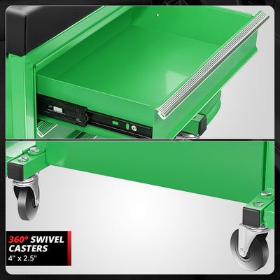 2-in-1 3 Drawer Rolling Seat w/Foldable Side Trays <br> Drawer Dimension(in.): 12 X 7.8 X 2.3