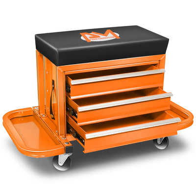 2-in-1 3 Drawer Rolling Seat w/Foldable Side Trays <br> Drawer Dimension(in.): 12 X 7.8 X 2.3