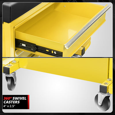 2-in-1 3 Drawer Rolling Seat w/Foldable Side Trays <br> Drawer Dimension(in.): 12 X 7.8 X 2.3