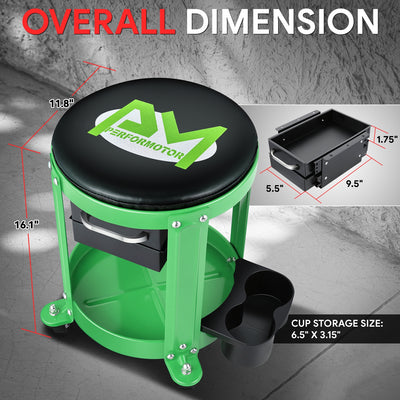 Mechanics Roller Storage Seat W/ Drawer & Tray <br> Drawer Dimension: 5.5 in. W x 9.5 in. L x 1.75 in. H