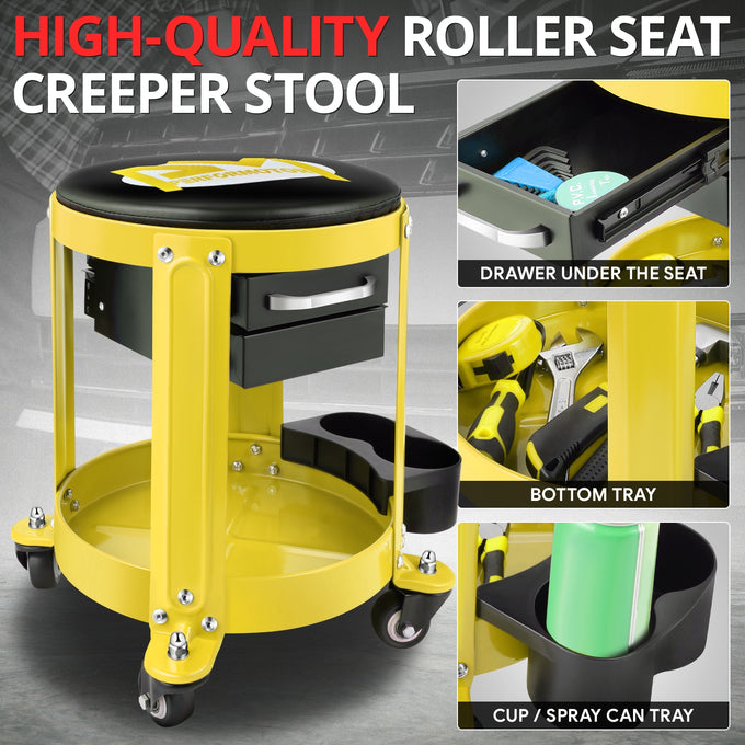 Mechanics Roller Storage Seat W/ Drawer & Tray <br> Drawer Dimension: 5.5 in. W x 9.5 in. L x 1.75 in. H