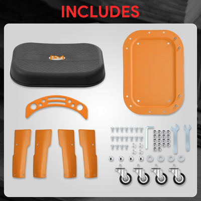 Adjustable Rolling Pneumatic Creeper Seat <br> Dimensions(in.): 16.14 L x 10.62 W x 13.78 H