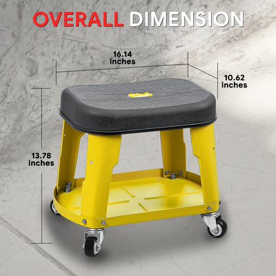 Adjustable Rolling Pneumatic Creeper Seat <br> Dimensions(in.): 16.14 L x 10.62 W x 13.78 H