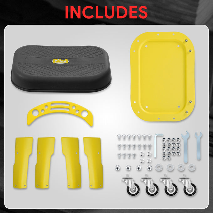 Adjustable Rolling Pneumatic Creeper Seat <br> Dimensions(in.): 16.14 L x 10.62 W x 13.78 H