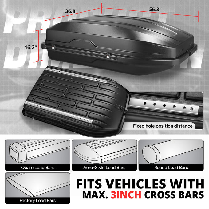 Black Textured Cross Bar Roof Cargo Storage Box<br>56.3 in. L x 36.8 in.W x 16.25 in. H