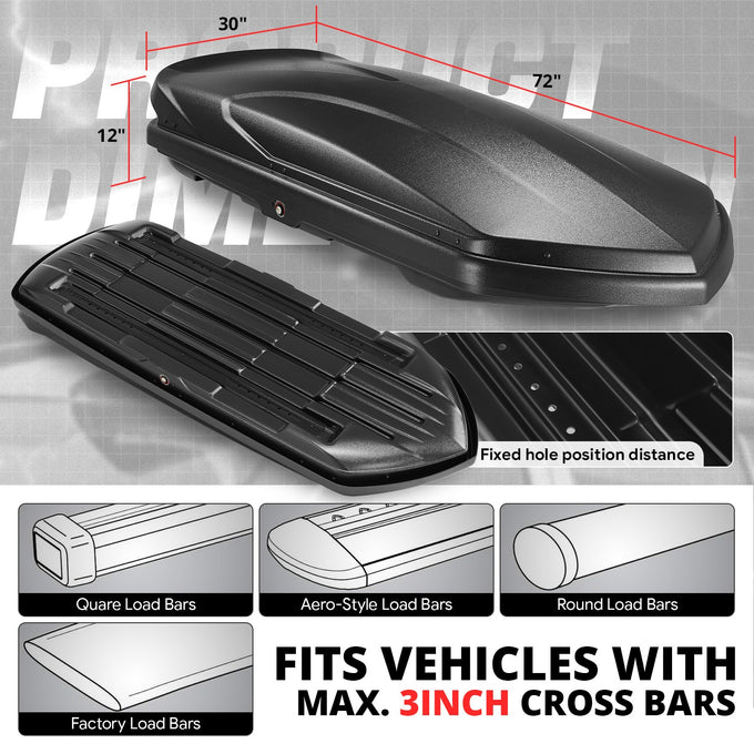 Aluminum Cross Bar Roof Cargo Storage Box <br> 72 in. L  x 30 in.W x 12 in.  H