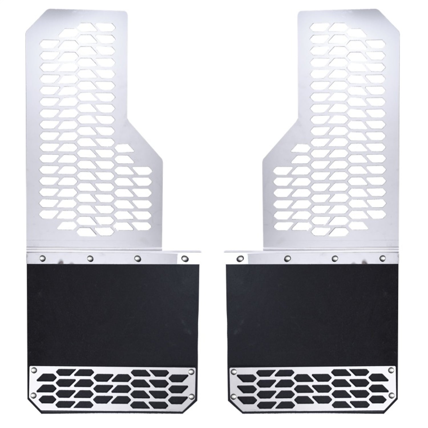 Brushed Stainless Steel HEX Steel Mud Skins <br> 09-25 Dodge Ram, 14-25 Chevy/GMC Silverado Sierra 1500