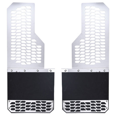 Brushed Stainless Steel HEX Steel Mud Skins <br> 09-25 Dodge Ram, 14-25 Chevy/GMC Silverado Sierra 1500