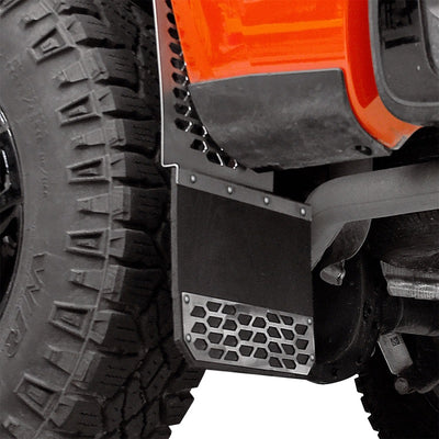 Brushed Stainless Steel HEX Steel Mud Skins <br> 09-25 Dodge Ram, 14-25 Chevy/GMC Silverado Sierra 1500
