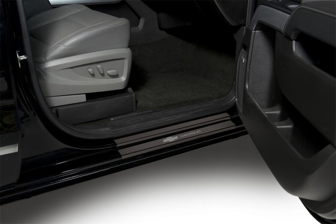 8pcs Black Platinum Door Sills w/ CHEVROLET Etching <br> 14-19 Chevy Silverado 1500 2500 3500 HD