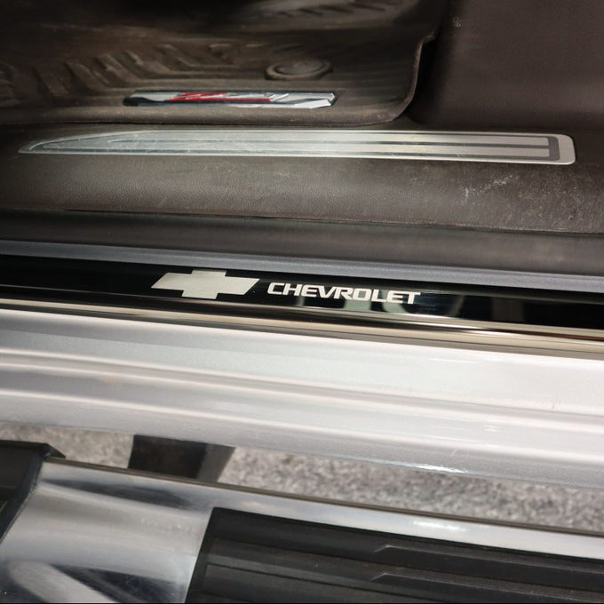 8pcs Black Platinum Door Sills w/ CHEVROLET Etching <br> 14-19 Chevy Silverado 1500 2500 3500 HD