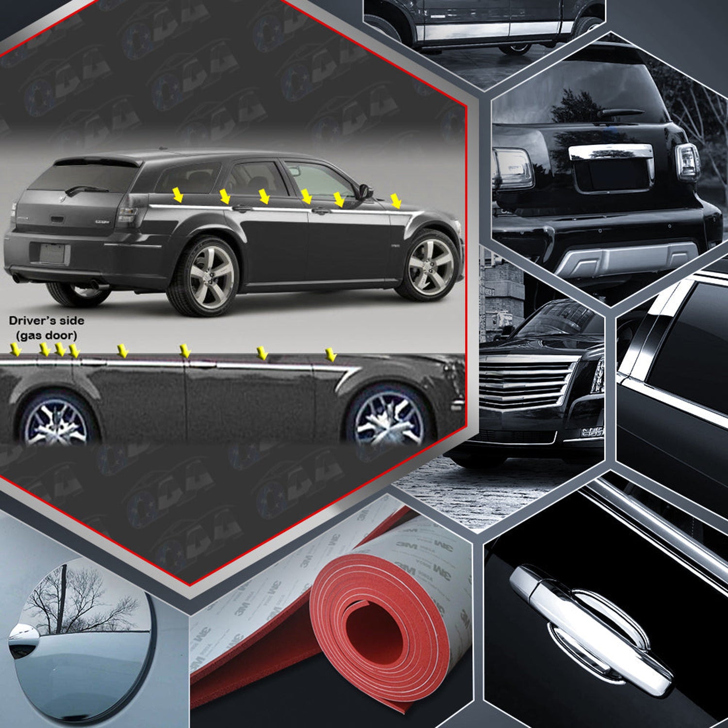 14pcs Stainless Steel Body Side Molding Accent Trim<br>05-08 Dodge Magnum