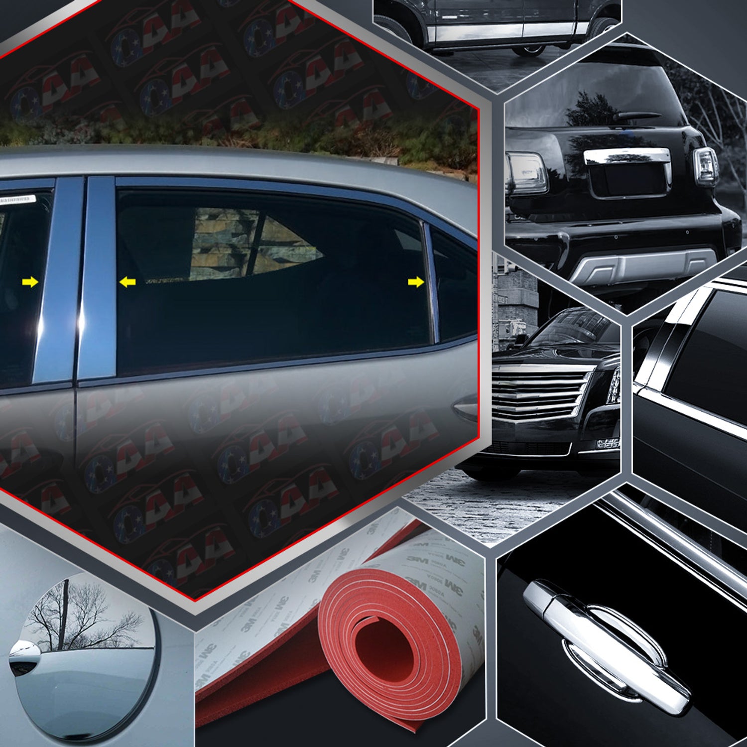 6pcs Stainless Steel Pillar Post Trim<br>14-19 Toyota Corolla Sedan