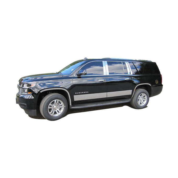 4pcs Stainless Steel Rocker Panel Trim, Upper Kit<br>15-20 Chevy Suburban