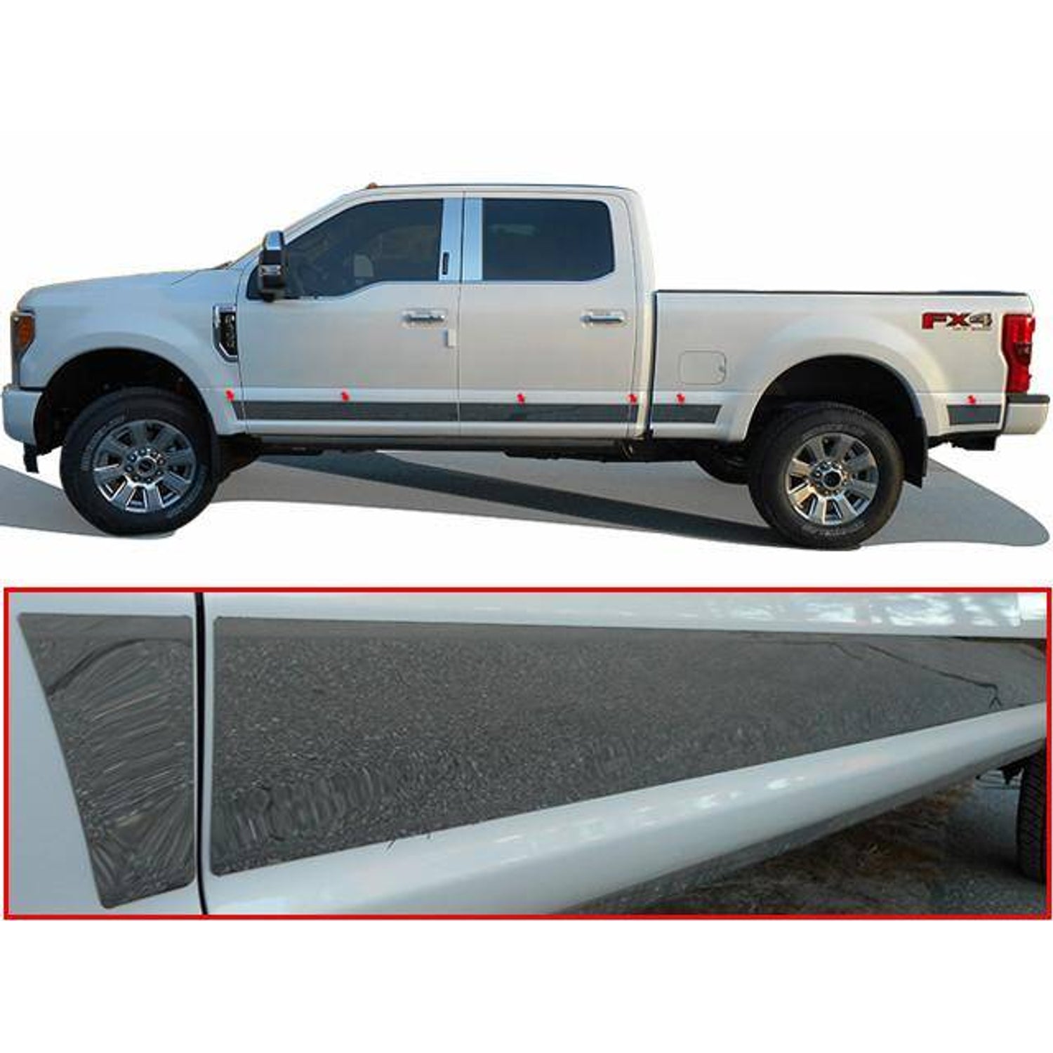 12Pc Stainless Steel Rocker Panel Trim <br>17-22 Ford F-250 F350