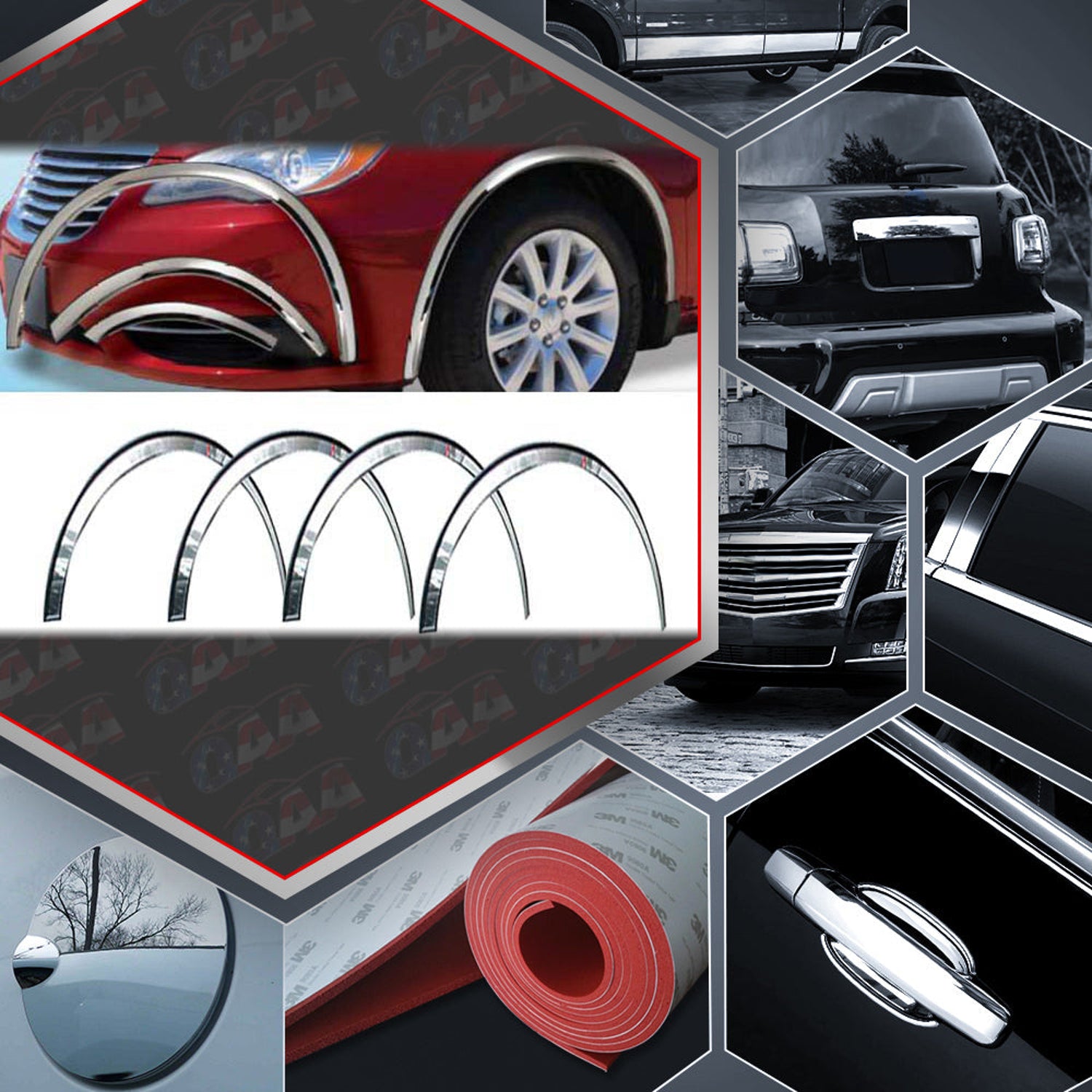 6pcs Molded Stainless Steel Wheel Well Fender Trim Molding<br>11-14 Chrysler 200