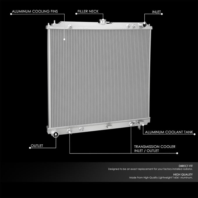 2-Row Performance Aluminum Radiator<br>05-19 Nissan Frontier, 05-12 Pathfinder, 05-15 Xterra