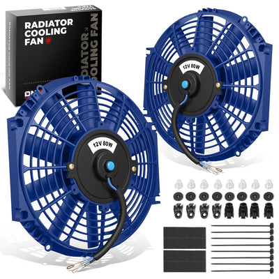 Pair Universal 10 in. Radiator Cooling Fan + Mounting Kit