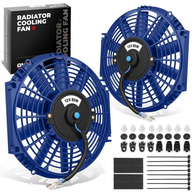 Pair Universal 10 in. Radiator Cooling Fan + Mounting Kit
