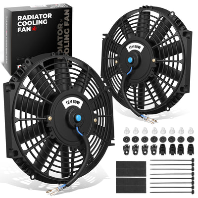 Pair Universal 10 in. Radiator Cooling Fan + Mounting Kit
