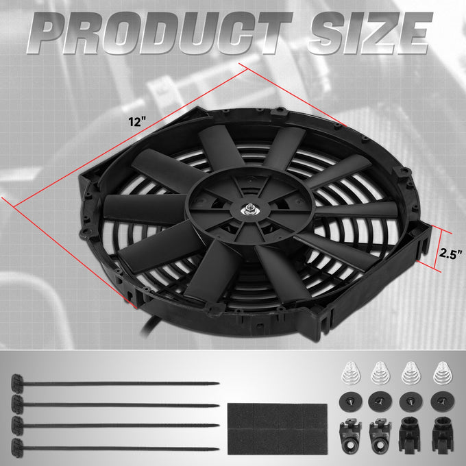 Universal 12 in. Radiator Cooling Fan + Mounting Kit