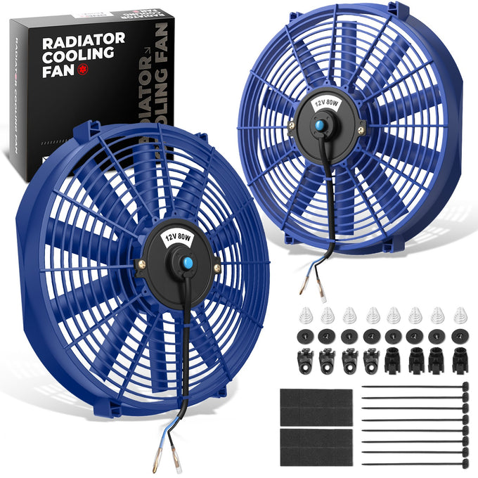 Pair Universal 14 in. Radiator Cooling Fan + Mounting Kit