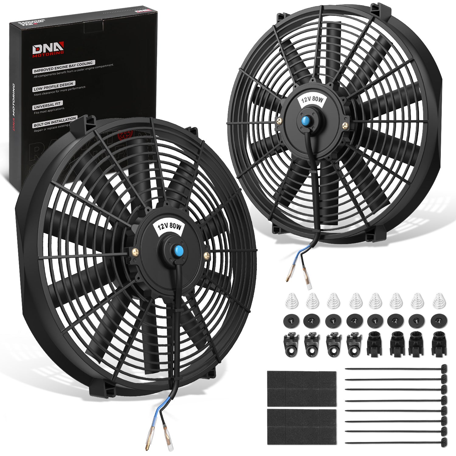 Pair Universal 14 in. Radiator Cooling Fan + Mounting Kit