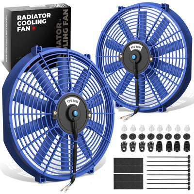 Pair Universal 16 in. Radiator Cooling Fan + Mounting Kit