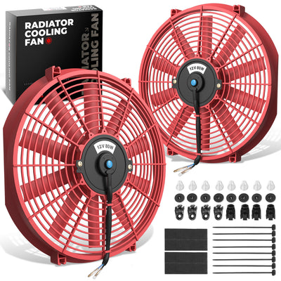 Pair Universal 16 in. Radiator Cooling Fan + Mounting Kit