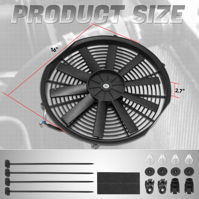 Universal 16 in. Radiator Cooling Fan + Mounting Kit