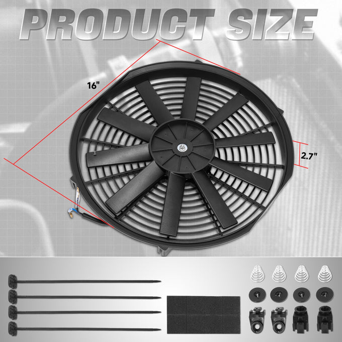 Universal 16 in. Radiator Cooling Fan + Mounting Kit