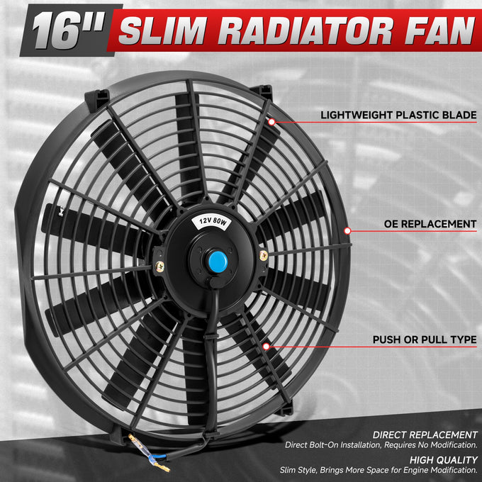 Pair Universal 16 in. Radiator Cooling Fan + Mounting Kit