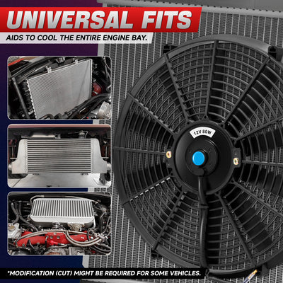 Pair Universal 16 in. Radiator Cooling Fan + Mounting Kit