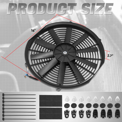 Pair Universal 16 in. Radiator Cooling Fan + Mounting Kit