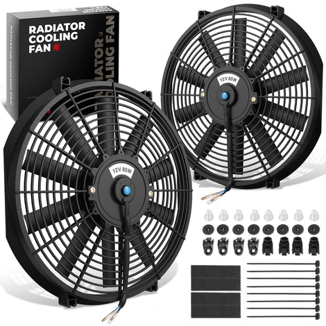 Pair Universal 16 in. Radiator Cooling Fan + Mounting Kit