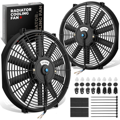 Pair Universal 16 in. Radiator Cooling Fan + Mounting Kit
