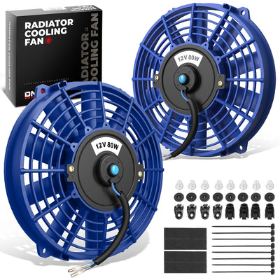 Pair Universal 9 in. Radiator Cooling Fan + Mounting Kit
