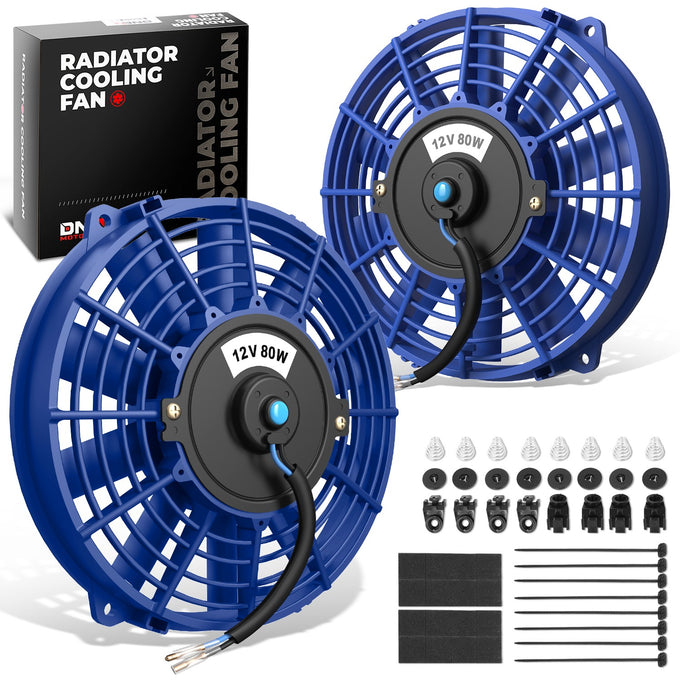 Pair Universal 9 in. Radiator Cooling Fan + Mounting Kit