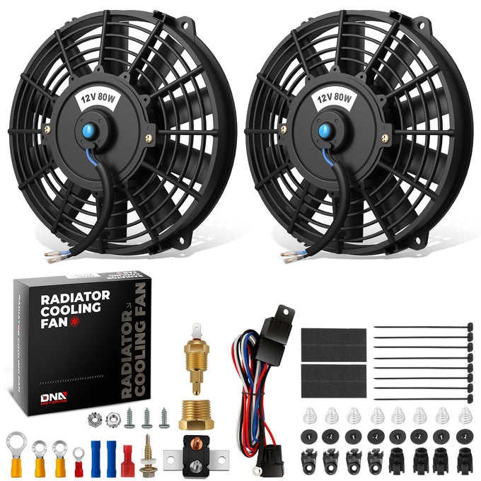 Pair 9 in. Radiator cooling Fan+Switch Relay Kit