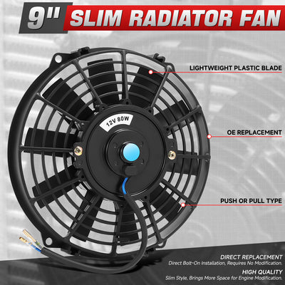Pair Universal 9 in. Radiator Cooling Fan + Mounting Kit