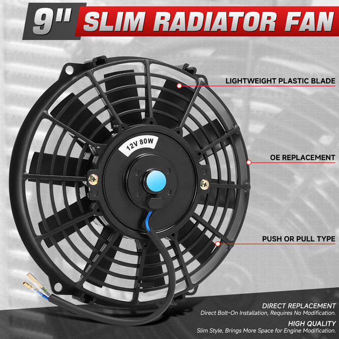 Pair Universal 9 in. Radiator Cooling Fan + Mounting Kit