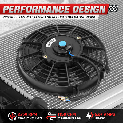 Pair Universal 9 in. Radiator Cooling Fan + Mounting Kit