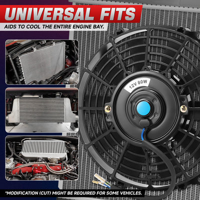 Pair Universal 9 in. Radiator Cooling Fan + Mounting Kit