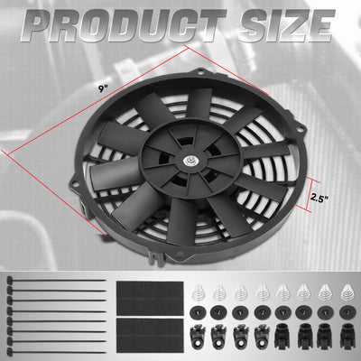 Pair Universal 9 in. Radiator Cooling Fan + Mounting Kit