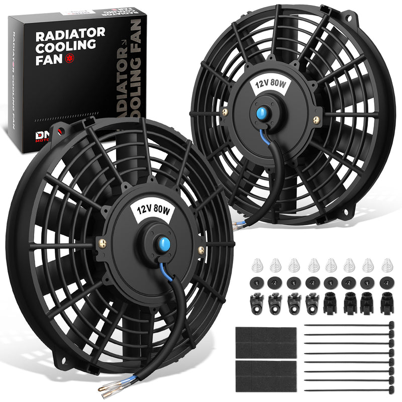 Pair Universal 9 in. Radiator Cooling Fan + Mounting Kit