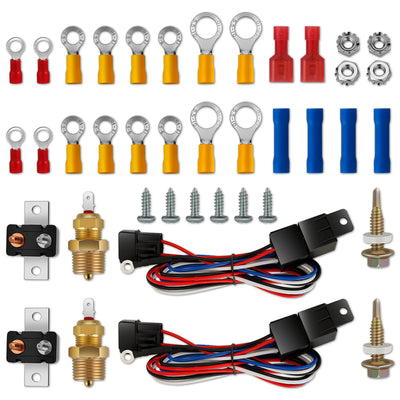 Pair of 12V Radiator Fan Switch Relay Kit w/Adapter