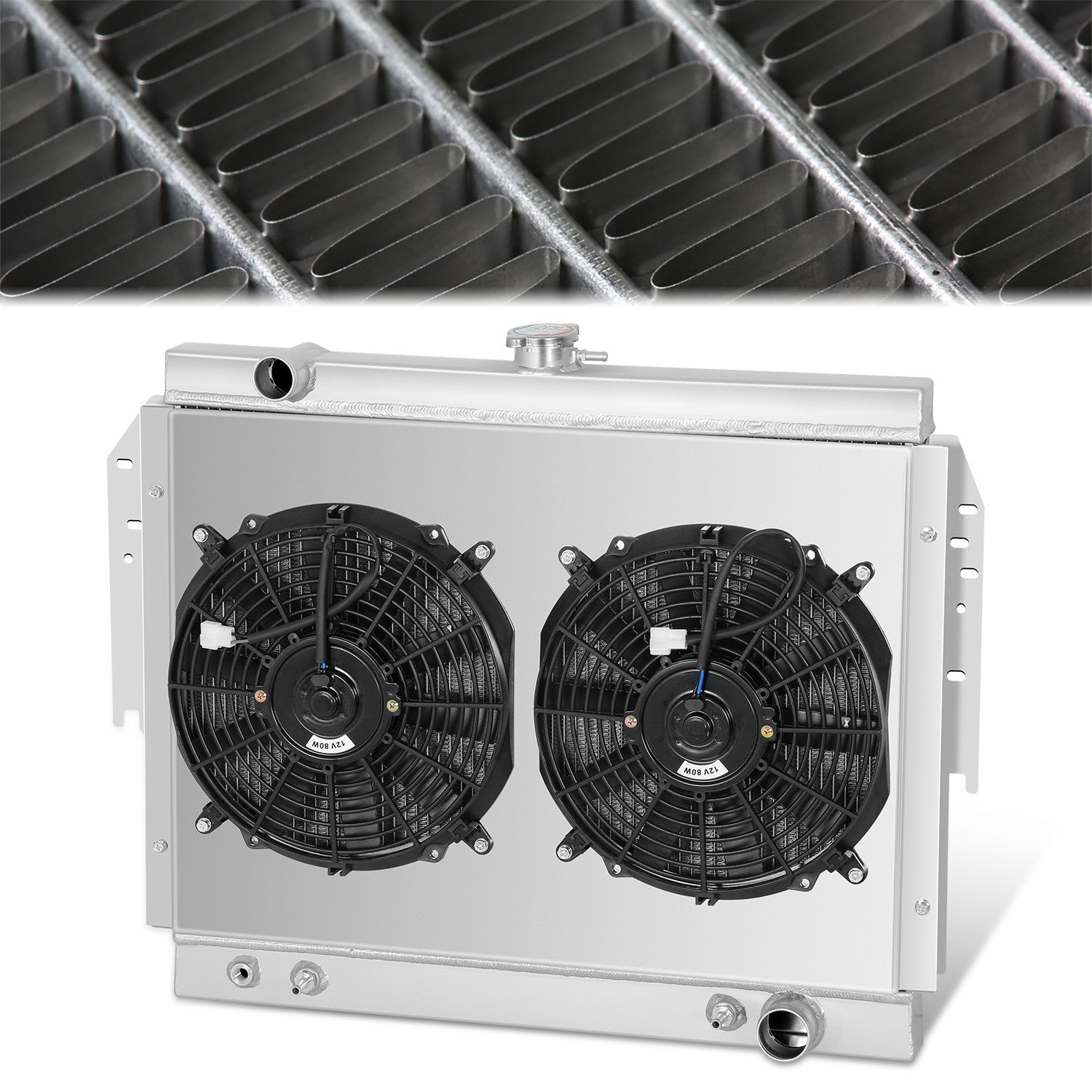 2 Rows Aluminum Racing Radiator with Fanshroud <br> 79-93 Dodge D/W-Series, Ramcharger, Cb300