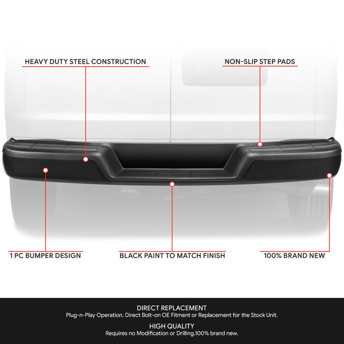 Rear Step Bumper (Black) <br> 96-23 Chevy Express/ GMC Savana 1500 2500 3500
