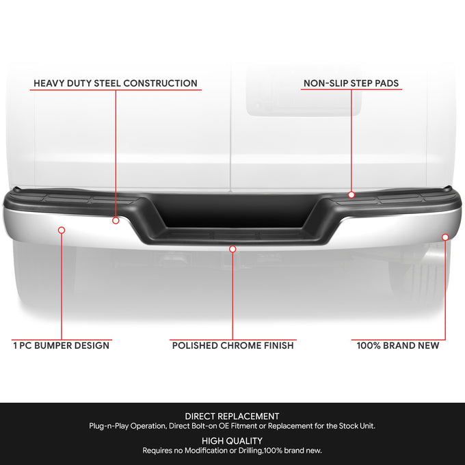 Rear Step Bumper (Chrome) <br> 96-23 Chevy Express/ GMC Savana 1500 2500 3500